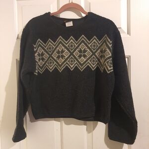 Vintage 90s Palmetto's Gray Fleece Snowflake Pull Over Crop Sweater Medium NWT